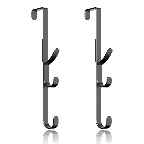 Over the Door Hooks hanger,over the door towel hook Organizer hanging for coat clothes backpack hat purse Metal Towel Rack Back of Shower for Bathroom,Dorm,Bedroom,Kitchen,Office Closet (Black-2Packs) - color: Black, size: 2 Pack