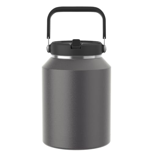 64 oz Insulated Water Bottle with Flip Straw, Vacuum Insulated | Stainless Steel Half Gallon Jug with Top Handle, Leak-Proof Lid, Sweat-Free, Wide Mouth, Keeps Ice Cold up to 34 Hours - color: Charcoal Gray, size: 64 Ounces