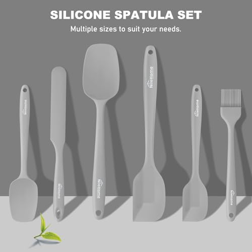 NileHome 6 Pieces Silicone Spatula Set with Silicone Brush,Mixing-Grey | Food-Grade Material,Heat Resistant Up to 600°F,Dishwasher Safe,BPA-Free - color: Gray