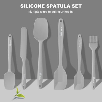 NileHome 6 Pieces Silicone Spatula Set with Silicone Brush,Mixing-Grey | Food-Grade Material,Heat Resistant Up to 600°F,Dishwasher Safe,BPA-Free - color: Gray