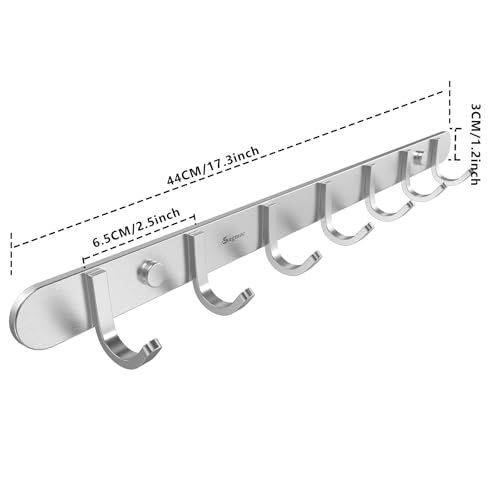Towel Hook Rack Brushed Nickel 17-Inch Coat Hook Rail Wall Mounted with 7 Hooks, Durable Wall Hangers for Bedroom, Bathroom, Foyer, Hallway (304 Stainless Steel) - size: 7 hooks