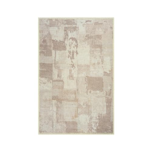 GLN Rugs Bohemian - Troy - Machine Washable Area Rug, Boho Washable, Non Slip, Low Pile Chenille Area Rug, Entryway, Hallway, Kitchen Rug - Easy Clean (2' x 3' Abstract Tan) - color: Abstract Tan, size: 2' x 3' (Rectangular)