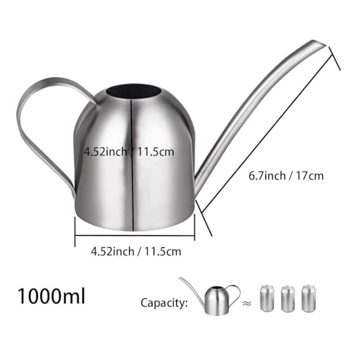 IMEEA Indoor Watering Can for House Plants 33oz/1L Brushed Stainless Steel Watering Can with Long Spout for Succulents, Bonsai - color: 33oz (Silver)
