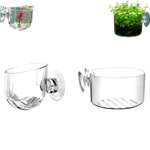 2Pcs Aquarium Plant Pot, Fish Tank Planter with Suction Cups, Plants Holder Decoration Cup