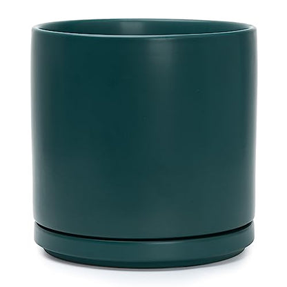 D'vine Dev 10 Inch Ceramic Planter Pot, Teal, 94-O-E-9 | Modern Cylinder Design, Drainage Hole & Saucer Included, Stable Structure, Elegant Home Accent - color: Teal, size: Large