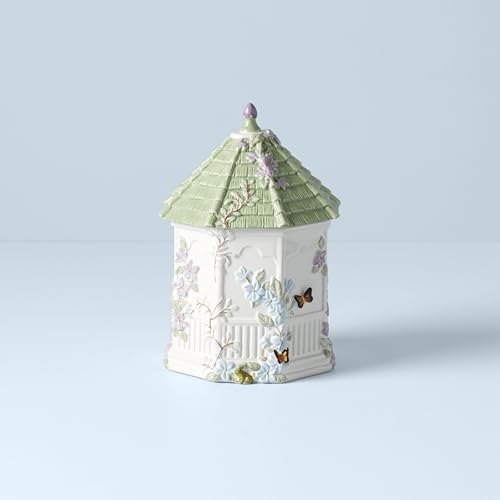Lenox Butterfly Meadow Figural Gazebo Cookie Jar, 10-Inch, White | white porcelain earthenware, dishwasher safe | 10 x 6 inch size | floral collectible cookie jar | 10 inch, 72oz - style: Cookie Jar, Gazebo