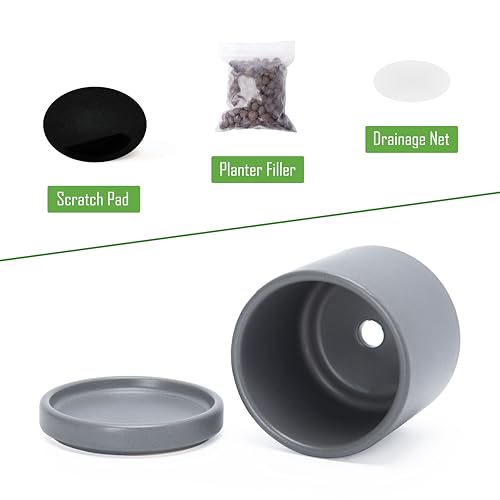 D'vine Dev 2-Pack Ceramic Pots with Saucers, Grey, 3.5 in, 94-V-A-3 | Modern Cylinder Design, Glazed Ceramic, Drainage Hole & Saucer Included, High Temperature Fired, Elegant Home Accent - color: Gray, size: 3.5 Inch
