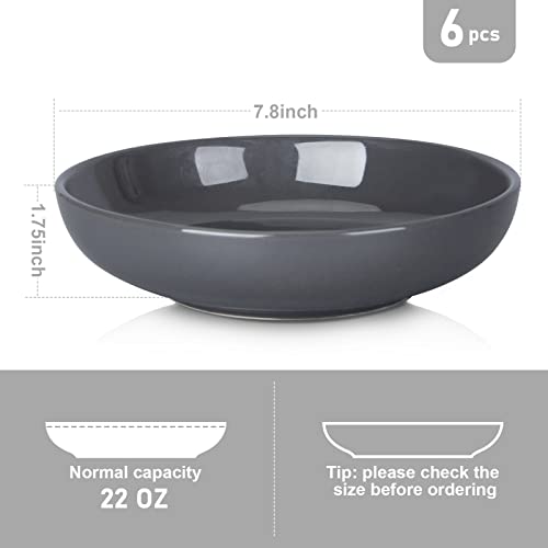 Pasta Bowls Set of 6, Large Salad Bowls Soup Bowl Ceramic Bowls for Kitchen, Microwave Dishwasher Safe, 22oz Bowl Plates (Dark Gray) - color: Dark Gray