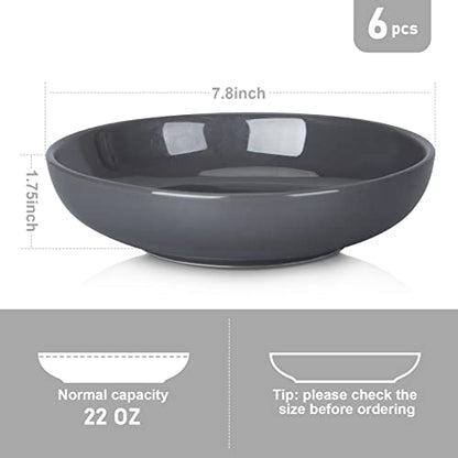Pasta Bowls Set of 6, Large Salad Bowls Soup Bowl Ceramic Bowls for Kitchen, Microwave Dishwasher Safe, 22oz Bowl Plates (Dark Gray) - color: Dark Gray