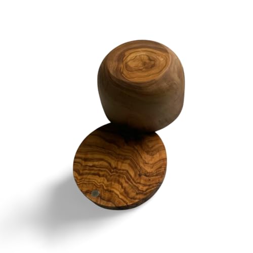 Handmade Olive Wood Salt and Pepper Keeper with Magnetic Swivel Lid – Rustic Wooden Salt Cellar for Kitchen Storage.