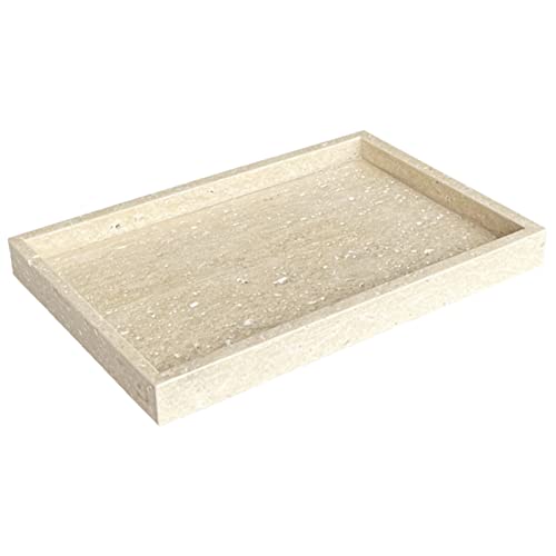 Natural Marble Vanity Tray, Cosmetics Towels Tray, Decorative Tray, Catchall Tray for Dresser Bathroom Kitchen (Beige Travertine, 11.8L x 7.87W x 1.18H) - color: Beige Travertine