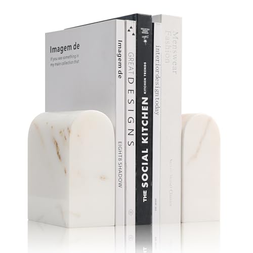 Luxury Marble Bookends for Shelves, 13LB Heavy Duty Marble Book Ends | Stone Bookends Decorative, Calacatta Gold Arch, Set of 2 - color: Calacatta Gold, size: 2.5×4.7×5.7 Inch