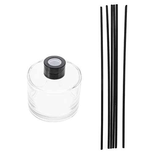 1set Glass Bottles Reed Diffuser Bottle Black Rattan Sticks Refillable Perfume Diffuser for Home Car Living Room Decor and Spa