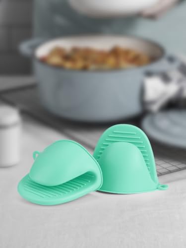 2 PCS Mini Silicone Oven Gloves Heat Resistant Cooking Pinch Mitts Potholder for Kitchen Cooking & Baking (Mint Green) - color: Mint Green