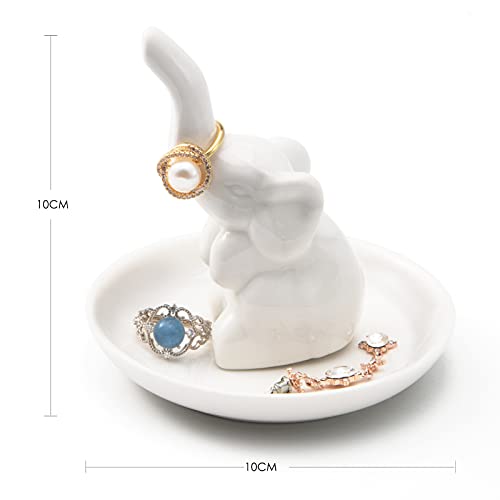 PUDDING CABIN White Elephant Gifts for Women, Wedding Ring Holder Dish, Elephant Gifts for Women Mom Friends, Aunt, Sisters, Birthday Engagement Bridal Shower Mothers Day Xmas Gift - style: Elephant White