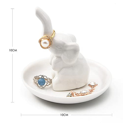 PUDDING CABIN White Elephant Gifts for Women, Wedding Ring Holder Dish, Elephant Gifts for Women Mom Friends, Aunt, Sisters, Birthday Engagement Bridal Shower Mothers Day Xmas Gift - style: Elephant White