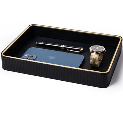 Leather Catchall Valet Tray for Men| Mens Valet Catch All Tray Key Basket - color: Black 1 Pack, size: 8" x 11" x 1.8"