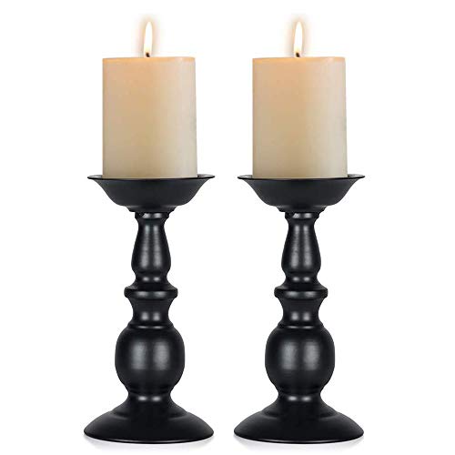 2 Pcs Black Pillar Candle Holders, Most Ideal for 3" Pillar Candles, Gifts for Wedding, Party, Home, Spa, Reiki, Votive Candle (2 x L) | (2 x L) Metal Tall Centerpiece for Wedding Party Home Spa Reiki Votive Candle Gifts - color: Black, size: L + L