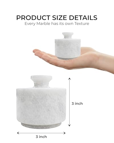 Natural Marble Salt Cellar With Lid - Stone Salt Container And Stone Salt Holder, Spice Jars for Counter, Candy Jar & Spice Jar, White - color: Marble Candy Jar - White