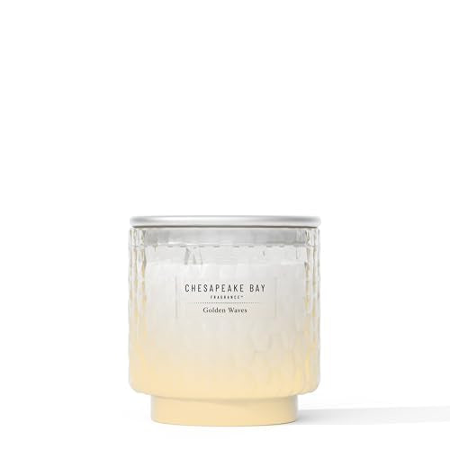 Chesapeake Bay, 11oz Golden Waves Scented Candle, Mood Evoking Fragrance, Textured Sea Glass-Inspired Jar, Premium Soy Blend Wax with Essential Oils, Coastal Fragrance for Home Décor or Gifting - color: Golden Waves, size: 11oz