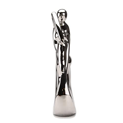 Romantic Couple Dancing Sculpture, Silver Electroplated Ceramic, 11in(H) | Abstract Modern Statue, Smooth Finish, Home Shelf Desk Decoration, Wedding Gift, Collectible Figurine