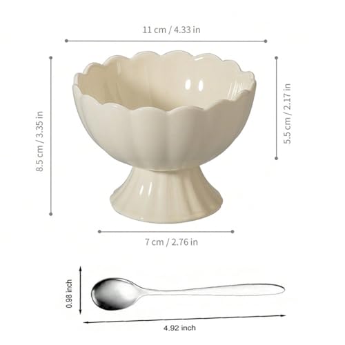 choxila 1pc Ceramic Bowl Footed Dessert Bowls with Spoon, Elegant Trifle Bowl with Pedestal for Candy, Salad, Fruit, Tiramisu, Party Serving Punch Bowls - color: 1pc Ceramic Bowl with Spoon