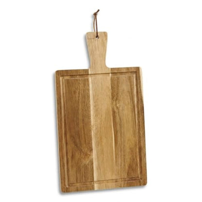 Acacia Wood Carving Board | 17" x 9.75" Charcuterie & Serving Board | Handle with Lanyard | Beveled Edge Design - color: Acacia, style: Wide Rectangle Non-Customizable