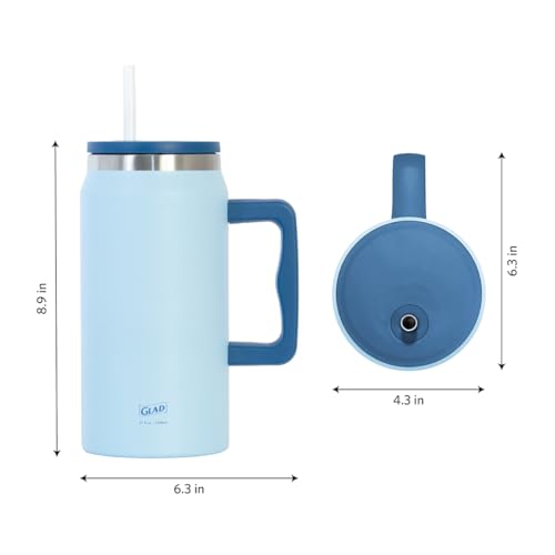 Glad Pioneer Stainless Steel Tumbler with Lid and Straw - Double Walled Insulated Cup with Handle - Leak Resistant & Drinks Stay Cold All Day, 47oz, Blue - color: Blue, size: 47 Ounces