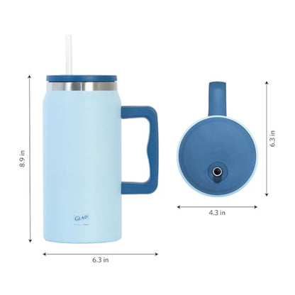 Glad Pioneer Stainless Steel Tumbler with Lid and Straw - Double Walled Insulated Cup with Handle - Leak Resistant & Drinks Stay Cold All Day, 47oz, Blue - color: Blue, size: 47 Ounces