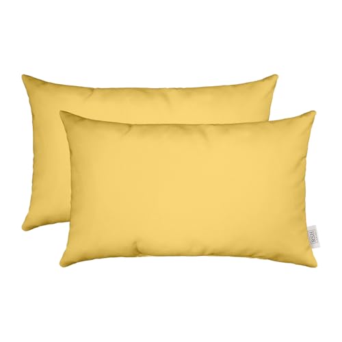 RSH DECOR Sunbrella 20" x 12" Lumbar Throw Pillows Set of 2 | Water and Fade-Resistant Performance Fabric | Outdoor Pillow Covers with Down-Alternative Inserts | Made in USA (Canvas Buttercup Yellow) - color: Canvas Buttercup Yellow, size: 20" x 12" (Set