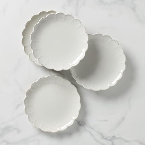 Lenox French Perle Scallop Accent Plates, Appetizer Plate Set for 4 | stoneware, dishwasher safe, microwave safe | also great as a dessert plate for salad or bread, salad plates - style: Accent Plates, Set of 4