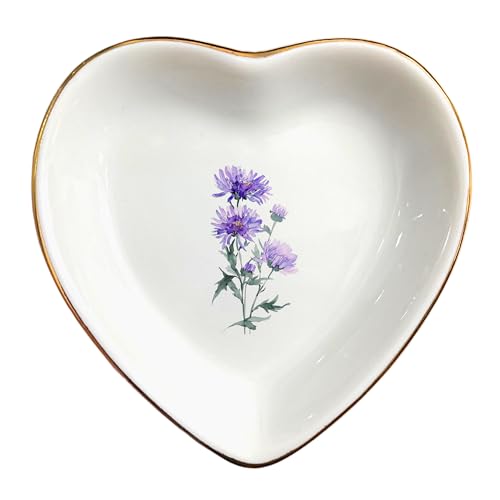 September Aster Flower Ring Dish-Purple Floral Jewelry Dish for Hippie,Nature,Pace-Birth Flower for Mom,Mother-in-law,Step Mom,Godmother,Aunt,Grandma,Sister,Friend-Floral Birthday Gifts - style: 9 - September (Aster)