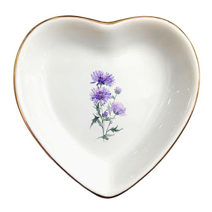 September Aster Flower Ring Dish-Purple Floral Jewelry Dish for Hippie,Nature,Pace-Birth Flower for Mom,Mother-in-law,Step Mom,Godmother,Aunt,Grandma,Sister,Friend-Floral Birthday Gifts - style: 9 - September (Aster)