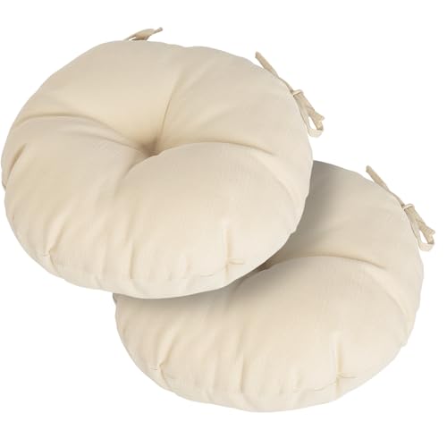Magpie Fabrics Outdoor 15"x15"x4" Round Bistro Seat Cushions with Ties Set of 2, Tufted Waterproof Patio Floor Chair Pads for Home Garden Balcony Kitchen Office Porch, Beige - color: Beige