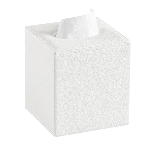 PU Leather Tissue Box Cover Square Tissue Box Holder, White | Magnetic Closure, Decorative Tissue Holder for Bathroom Bedroom Office - color: White