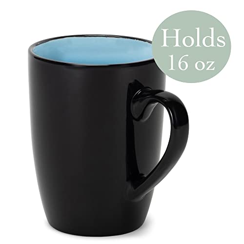 Elanze Designs Color Pop Pale Blue Black Exterior 16 ounce Glossy Ceramic Mugs Matching Set of 4 - color: Pale Blue