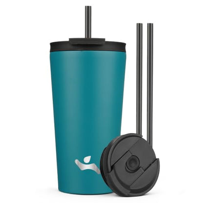 Konokyo 18 oz Insulated Tumbler Water Bottle with Straw Lid, Blue | Stainless steel insulated tumbler for coffee, water and iced drinks; spill-proof lid, 2 straws, cup-holder friendly - color: Blue, size: 18 Ounces