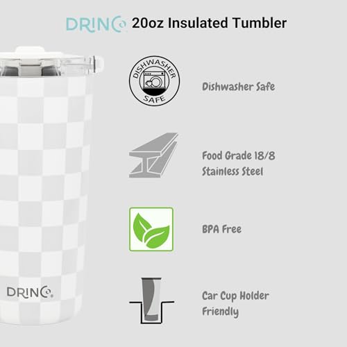 Drinco - 20 oz Stainless Steel Tumbler | Double Walled Vacuum Insulated Mug With Lid, 2 Straws, For Hot & Cold Drinks (20oz Checker) - color: 20oz Checker