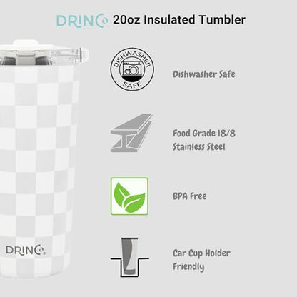 Drinco - 20 oz Stainless Steel Tumbler | Double Walled Vacuum Insulated Mug With Lid, 2 Straws, For Hot & Cold Drinks (20oz Checker) - color: 20oz Checker