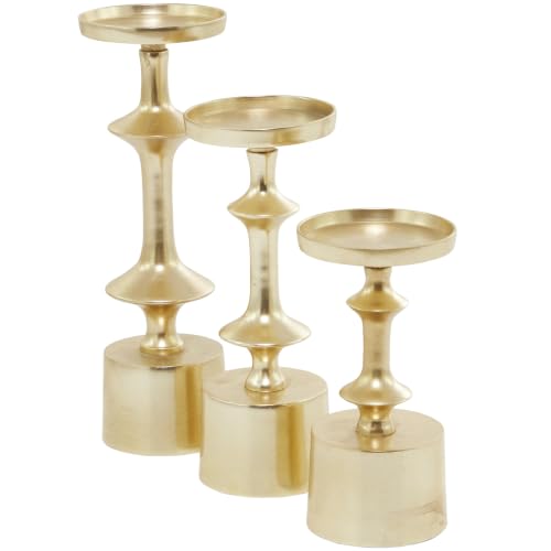 CosmoLiving by Cosmopolitan Aluminum Metal Decorative Candle Holder Pillar Candle Stand, Set of 3 Candlestick Holder 11", 9", 7" H, Gold - color: Gold