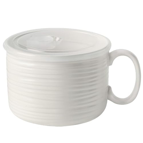 Nihow 35 OZ Large Ceramic Soup Bowl with Handle and Lid, Matte White | Microwave Safe, Dishwasher Safe, Oversized, For Ramen, Noodles, Stew, Oatmeal - color: Matte White, size: 35 OZ
