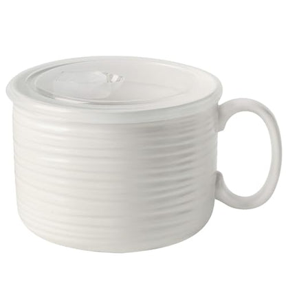 Nihow 35 OZ Large Ceramic Soup Bowl with Handle and Lid, Matte White | Microwave Safe, Dishwasher Safe, Oversized, For Ramen, Noodles, Stew, Oatmeal - color: Matte White, size: 35 OZ