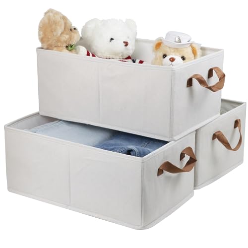 Fordonral Pack of 3 Large Capacity Storage Bins Closet Organizer System, Sturdy Foldable Boxes for Organizing Clothing, Sheets, Toys, Books - Shelf Shelves Basket Bin Linen White - color: White