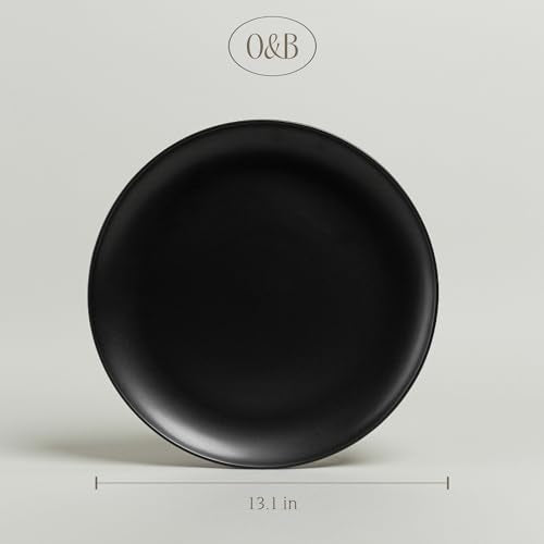 over&back Coupe Stoneware Serving Platter - Elegant 1-Piece Round Serving Platter to Complete Your Kitchen Set - 13.1" x 13.1" - Semi-Matte Black - color: Black, size: Round Platter