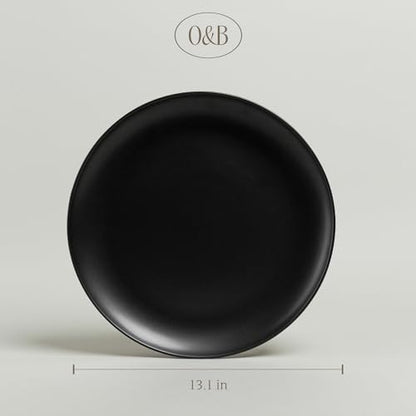over&back Coupe Stoneware Serving Platter - Elegant 1-Piece Round Serving Platter to Complete Your Kitchen Set - 13.1" x 13.1" - Semi-Matte Black - color: Black, size: Round Platter
