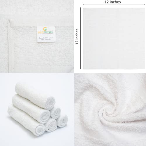12 Pack Economy White Washcloths Set (12x12 inches) - Cotton Blend Commercial Grade Cleaning Rags, Quick Drying & Soft Face Cloths, Fingertip Towels for Bathroom, Spa, Gym, and Kitchen