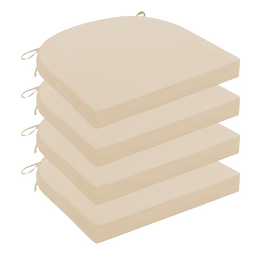 Wellsin Outdoor Chair Cushions for Patio Furniture, 3-Year Color Fastness Patio Chair Cushions Set of 4, Water Resistant Round Corner Outdoor Seat Cushions 17"X16"X2", Beige - color: Solid Color/ Beige, size: 17"x16"x2"(Pack of 4)