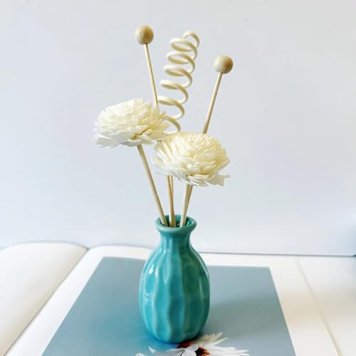 Ceramic Diffuser Bottle Set, 3PCS Spiral Flower Reed Ball Rattan Stick for Home Office Party Fragrance Aromatherapy Eucalyptus Oil