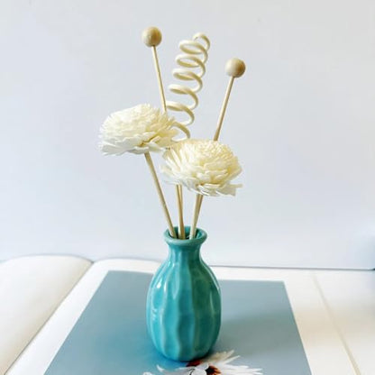 Ceramic Diffuser Bottle Set, 3PCS Spiral Flower Reed Ball Rattan Stick for Home Office Party Fragrance Aromatherapy Eucalyptus Oil