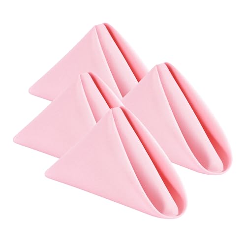 Wolkemer Set of 4 Pink Cloth Napkins 17 x 17 Inches Solid Washable Polyester Dinner Napkins with Hemmed Edges for Dinners Parties Weddings Banquets Events Table Decoration - color: Pink
